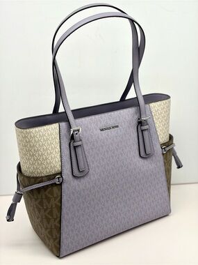 Michael Kors Voyager Large Color-Block Signature Logo Tote Shoulder Bag Lilac